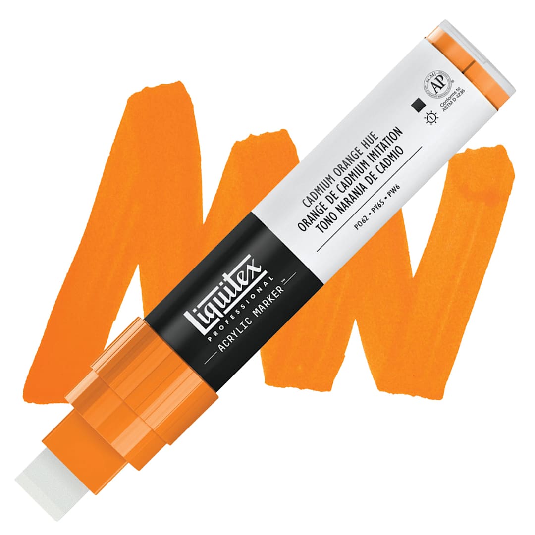 Open in modal - Liquitex Paint Marker - Cadmium Orange Hue, 15mm Tip marker and swatch
