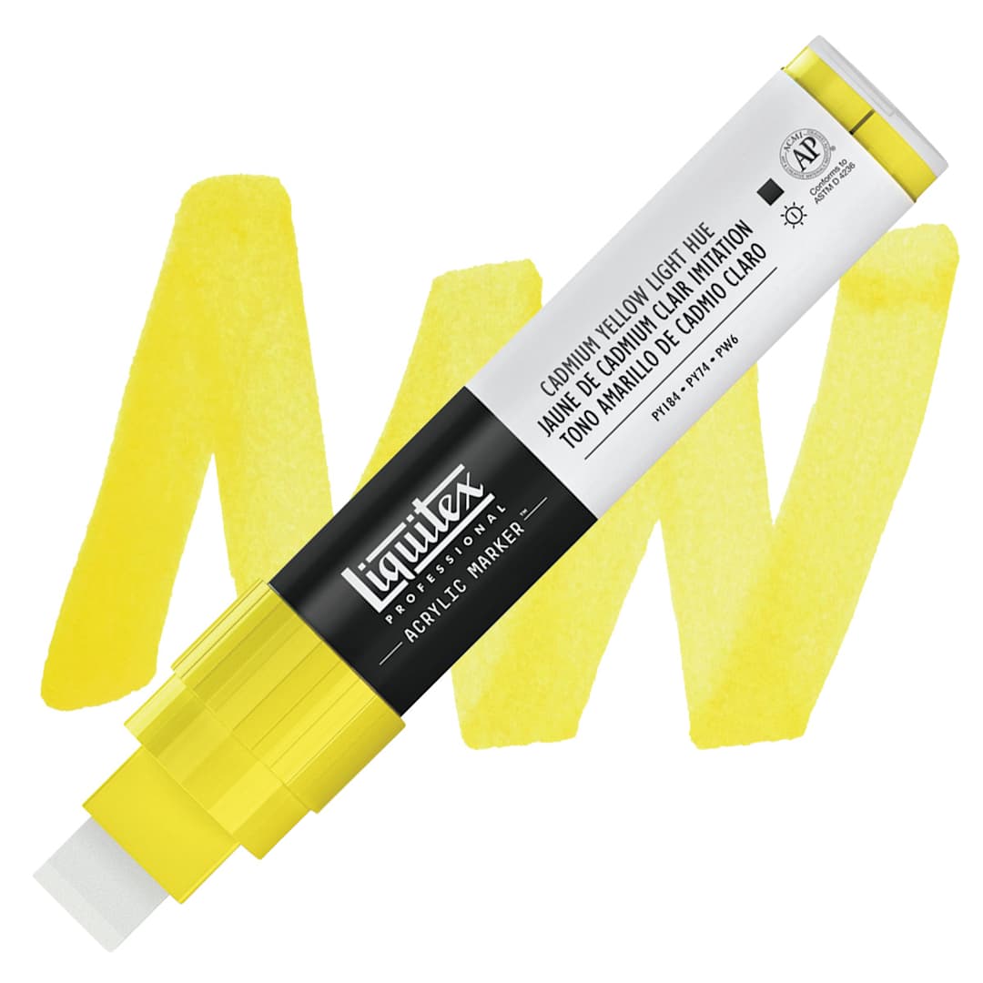 Open in modal - Liquitex Paint Marker - Cadmium Yellow Light Hue, 15mm Tip marker and swatch