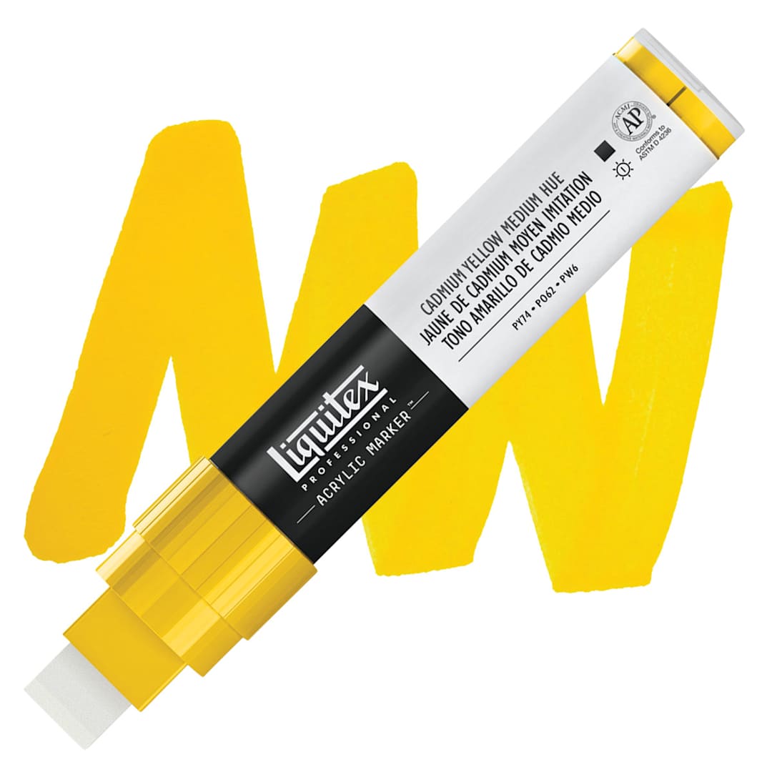 Open in modal - Liquitex Paint Marker - Cadmium Yellow Medium Hue, 15mm Tip marker and swatch