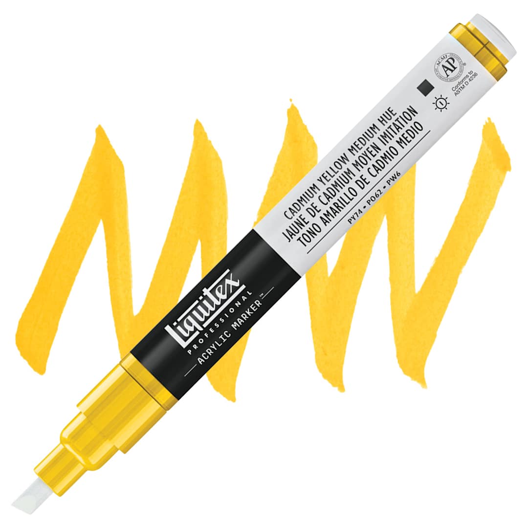 Open in modal - Liquitex Paint Marker - Cadmium Yellow Medium Hue, 2mm Tip marker and swatch