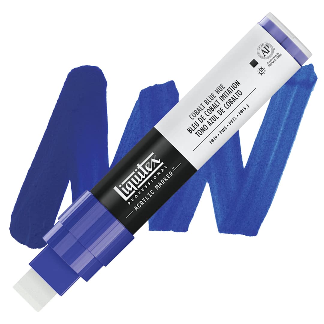 Open in modal - Liquitex Paint Marker - Cobalt Blue Hue, 15mm Tip marker and swatch