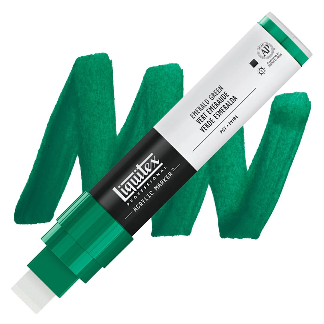 Open in modal - Liquitex Paint Marker - Emerald Green, 15mm Tip marker and swatch