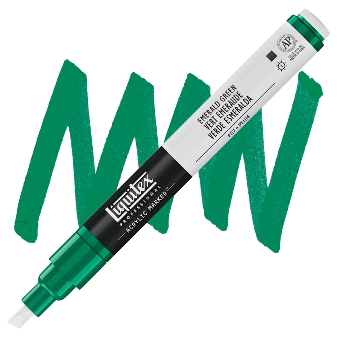 Open in modal - Liquitex Paint Marker - Emerald Green, 2mm Tip marker and swatch