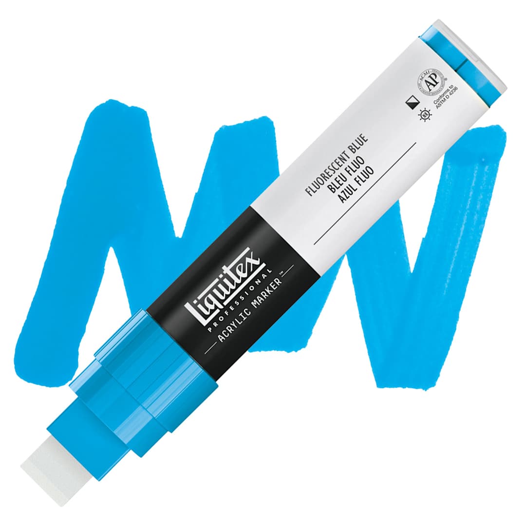 Open in modal - Liquitex Paint Marker - Fluorescent Blue, 15mm Tip marker and swatch
