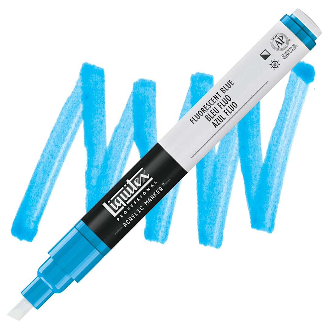 Open in modal - Liquitex Paint Marker - Fluorescent Blue, 2mm Tip marker and swatch