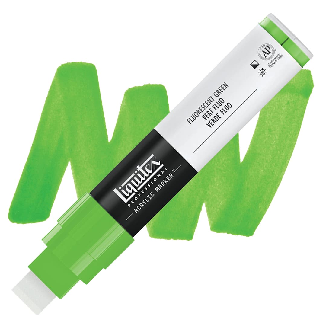 Open in modal - Liquitex Paint Marker - Fluorescent Green 15mm Tip marker and swatch