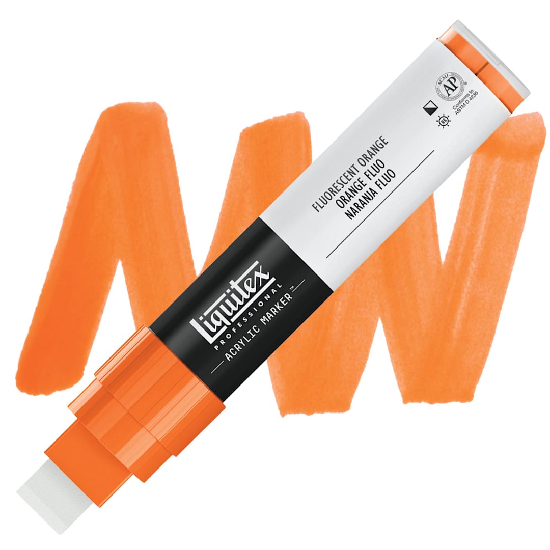 Open in modal - Liquitex Paint Marker - Fluorescent Orange, 15mm Tip marker and swatch