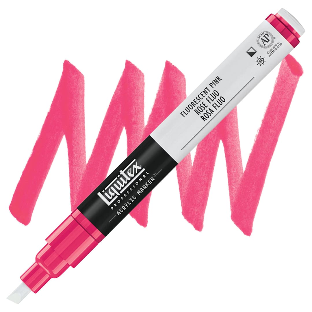 Open in modal - Liquitex Paint Marker - Fluorescent Pink, 2mm Tip marker and swatch