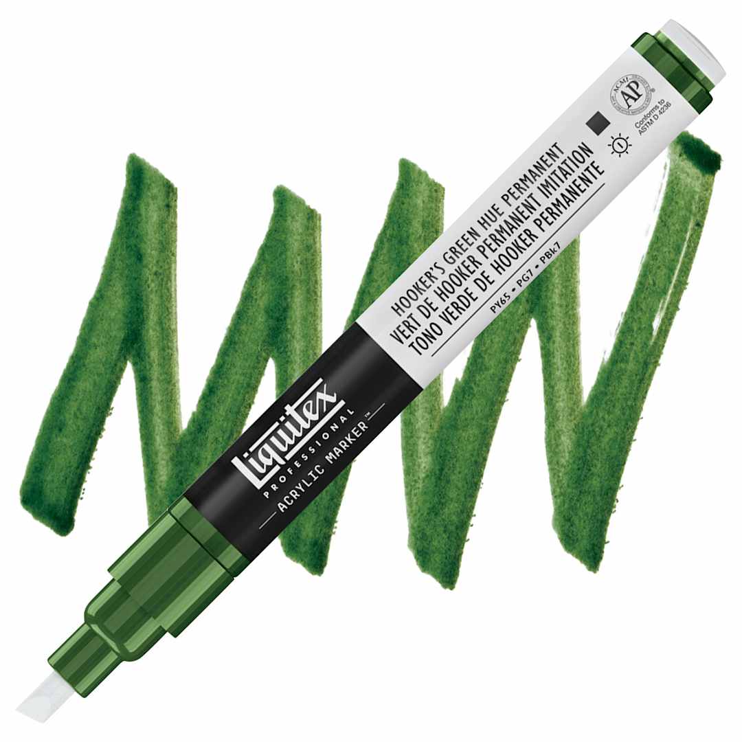Open in modal - Liquitex Paint Marker - Hooker's Green Hue Permanent, 2mm Tip marker and swatch