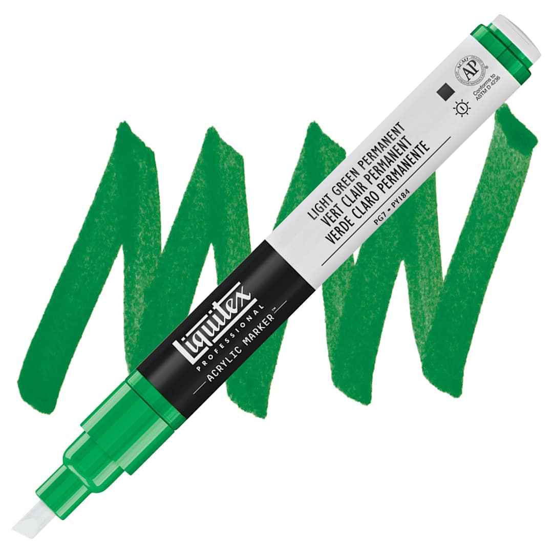 Open in modal - Liquitex Paint Marker - Light Green Permanent, 2mm Tip marker and swatch