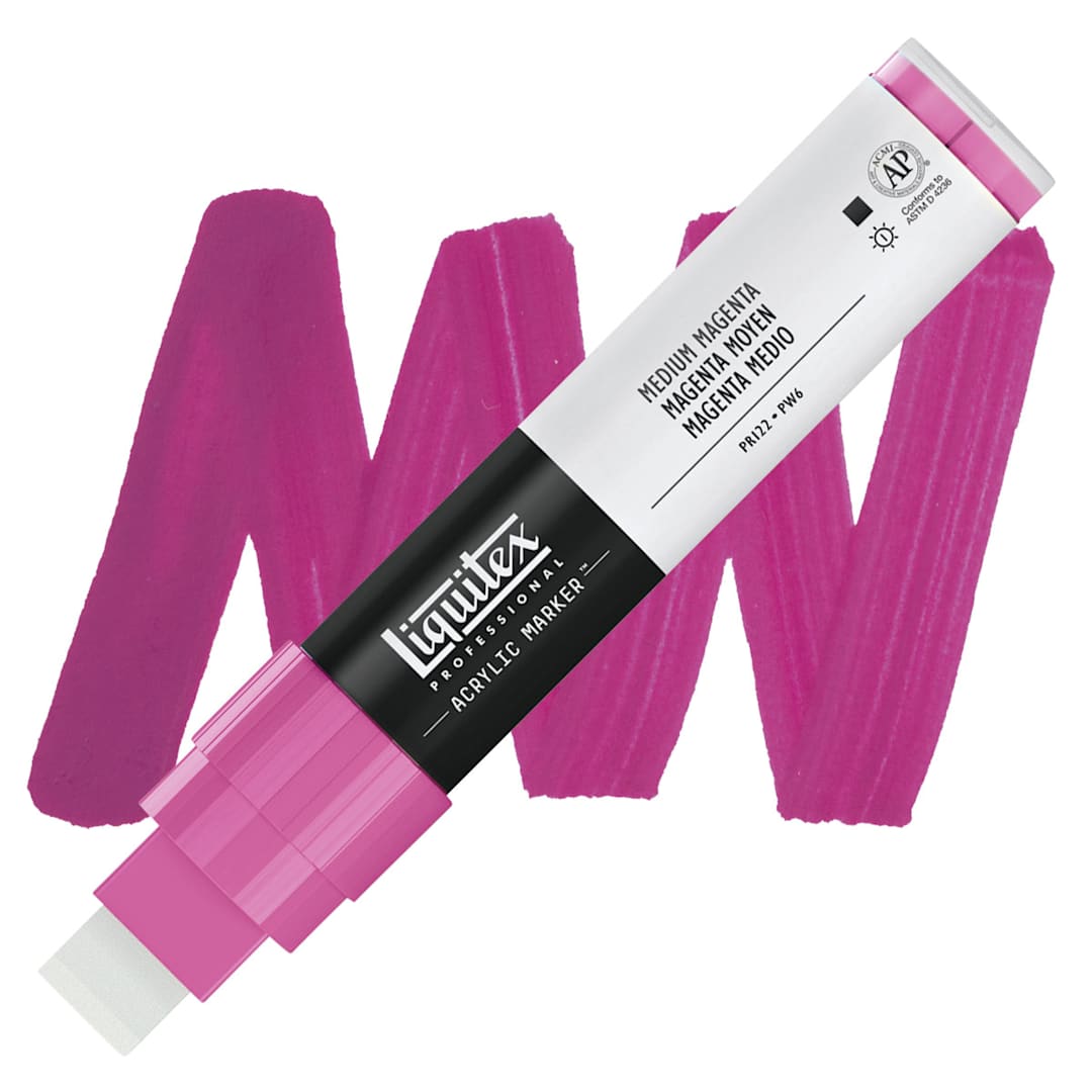 Open in modal - Liquitex Paint Marker - Medium Magenta, 15mm Tip marker and swatch