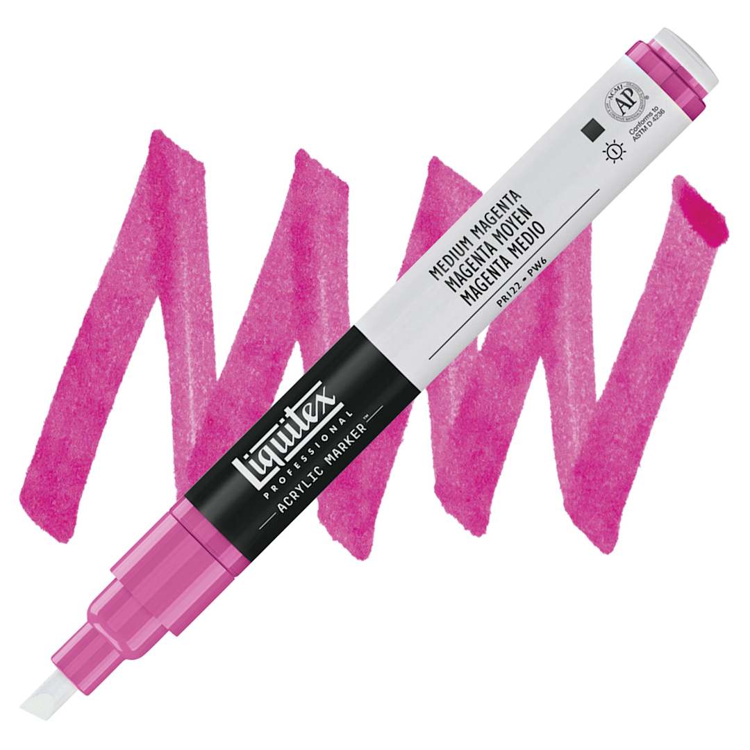 Open in modal - Liquitex Paint Marker - Medium Magenta, 2mm Tip marker and swatch
