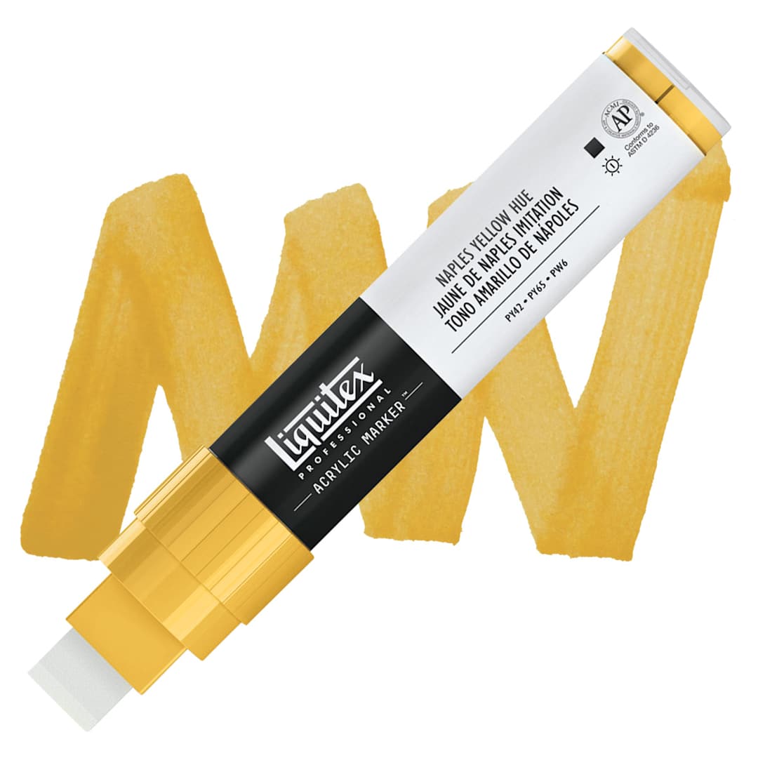 Open in modal - Liquitex Paint Marker - Naples Yellow Hue, 15mm Tip marker and swatch