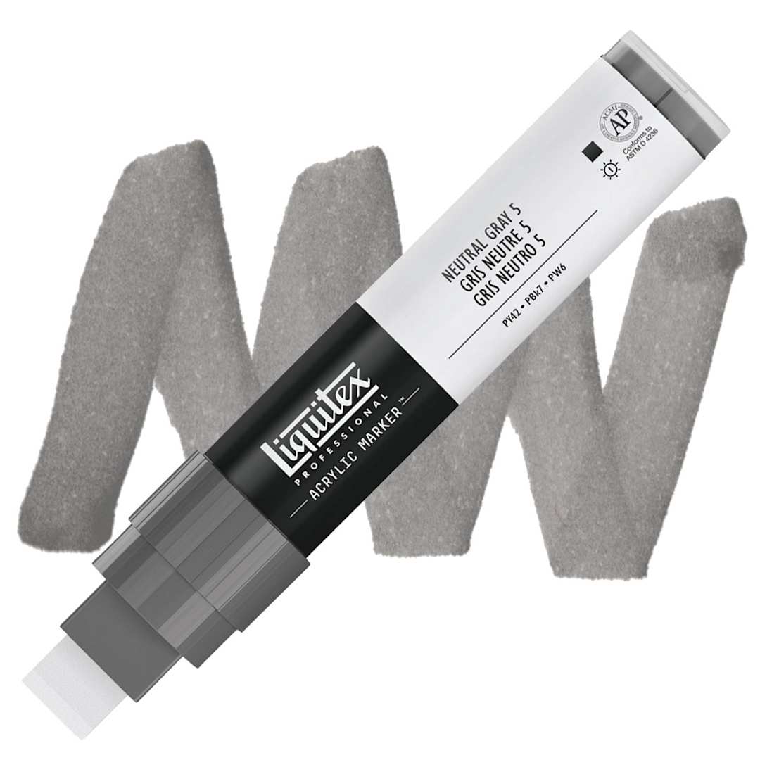 Open in modal - Liquitex Paint Marker - Neutral Gray 5, 15mm Tip marker and swatch