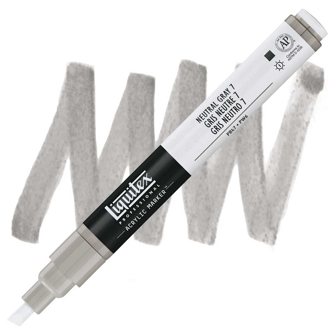 Open in modal - Liquitex Paint Marker - Neutral Gray 7, 2mm Tip marker and swatch