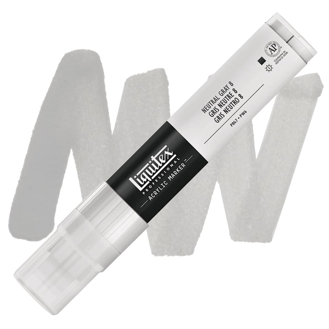 Open in modal - Liquitex Paint Marker - Neutral Gray 8, 15mm Tip marker and swatch