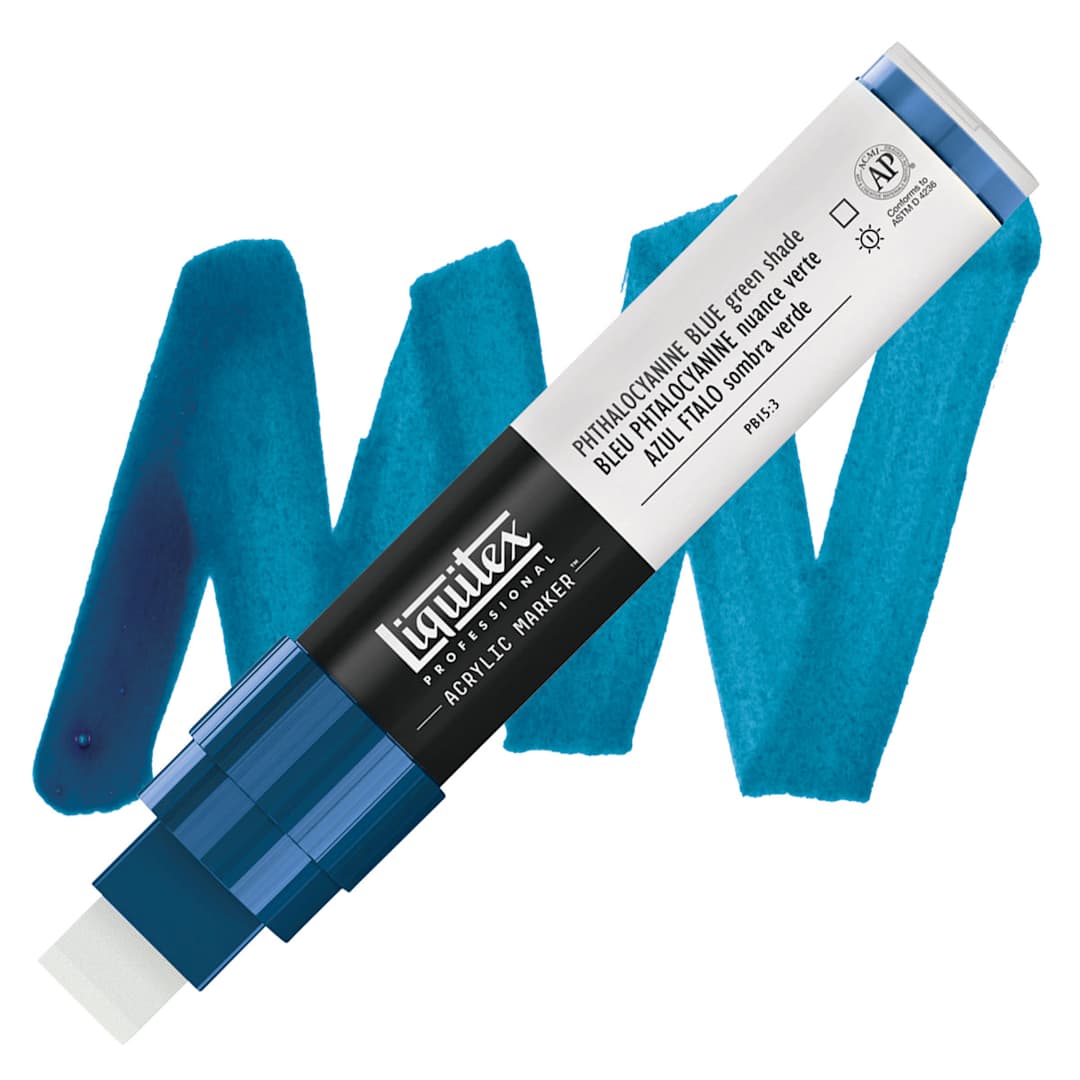 Open in modal - Liquitex Paint Marker - Phthalocyanine Blue (Green Shade), 15mm Tip marker and swatch
