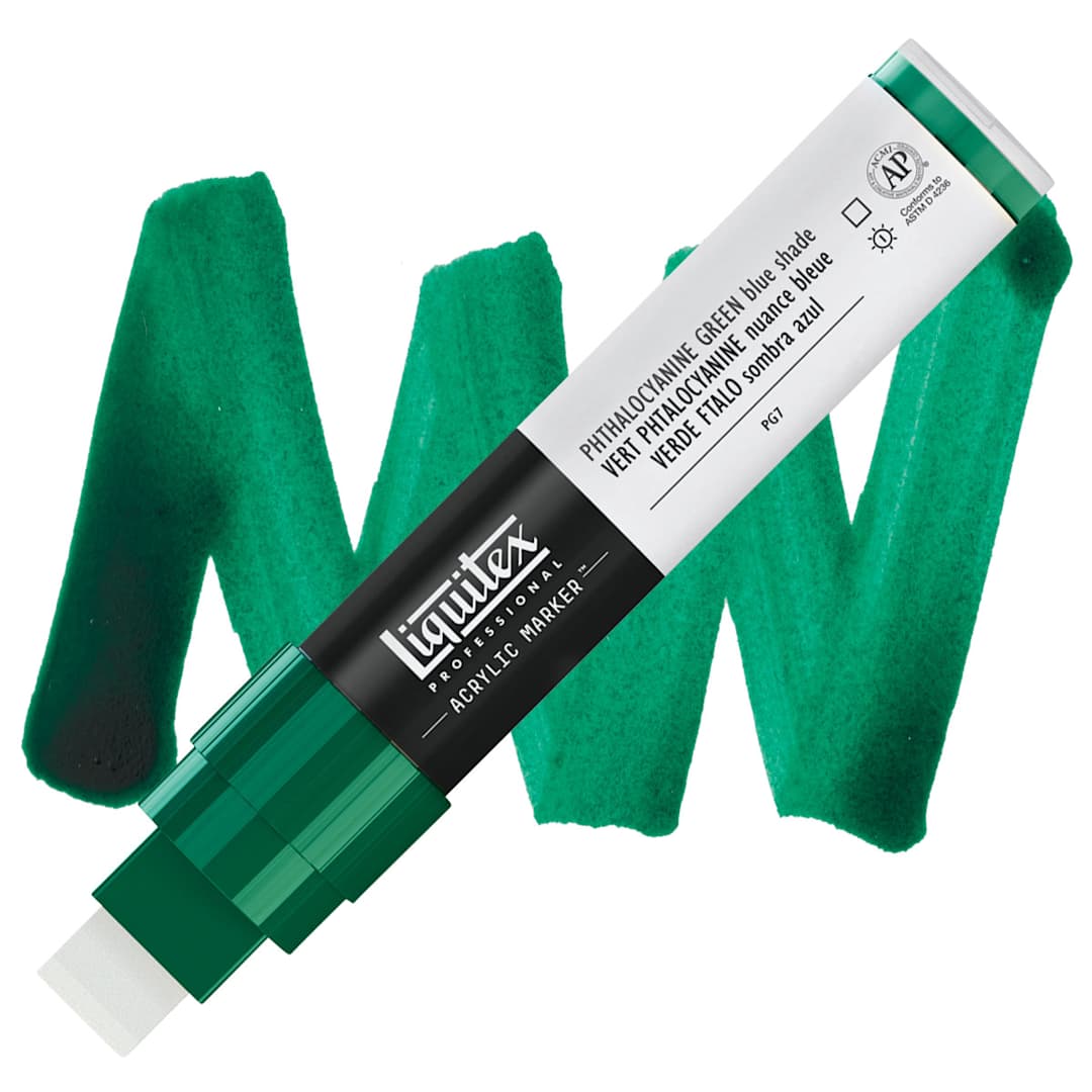 Open in modal - Liquitex Paint Marker - Phthalocyanine Green (Blue Shade), 15mm Tip marker and swatch