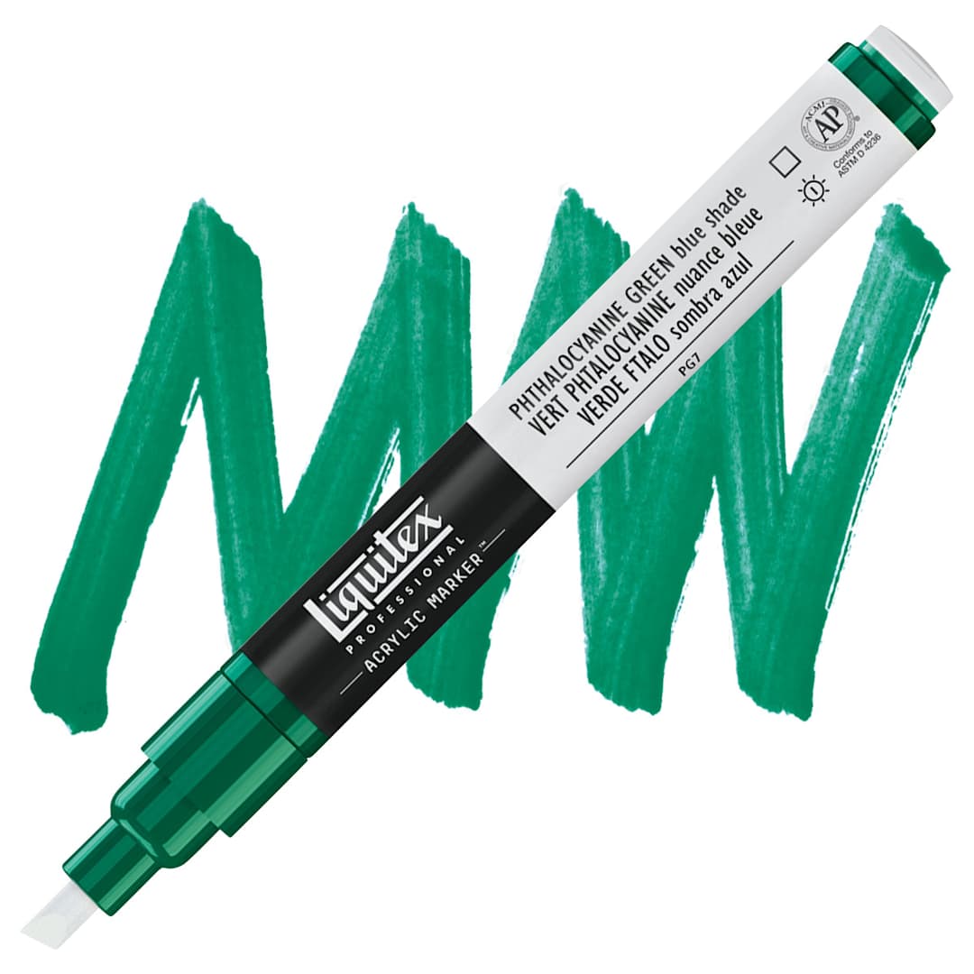 Open in modal - Liquitex Paint Marker - Phthalocyanine Green (Blue Shade) 2mm Tip marker and swatch