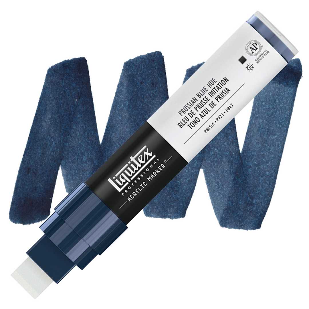 Open in modal - Liquitex Paint Marker - Prussian Blue Hue, 15mm Tip marker and swatch