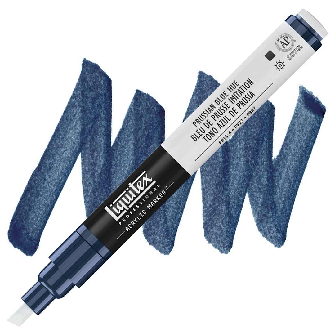 Open in modal - Liquitex Paint Marker - Prussian Blue, 2mm Tip marker and swatch