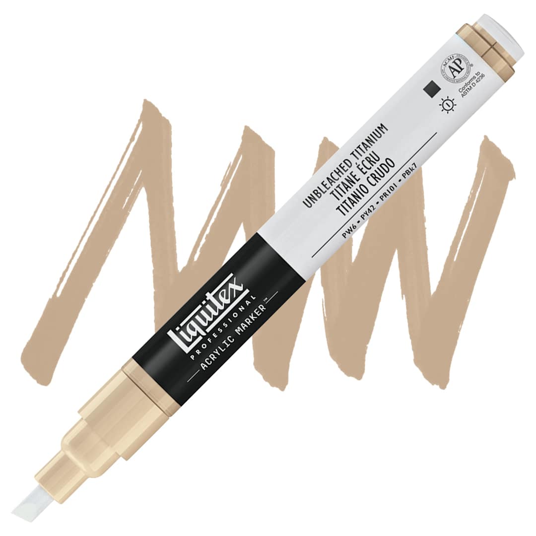 Open in modal - Liquitex Paint Marker - Unbleached Titanium, 2mm Tip marker and swatch