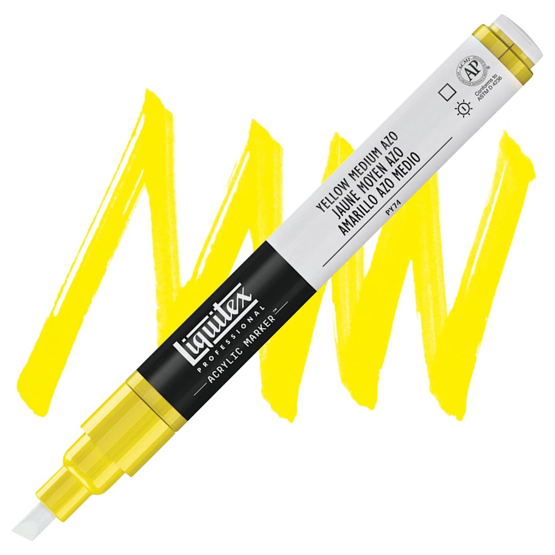Open in modal - Liquitex Paint Marker - Yellow Medium Azo, 2mm Tip marker and swatch