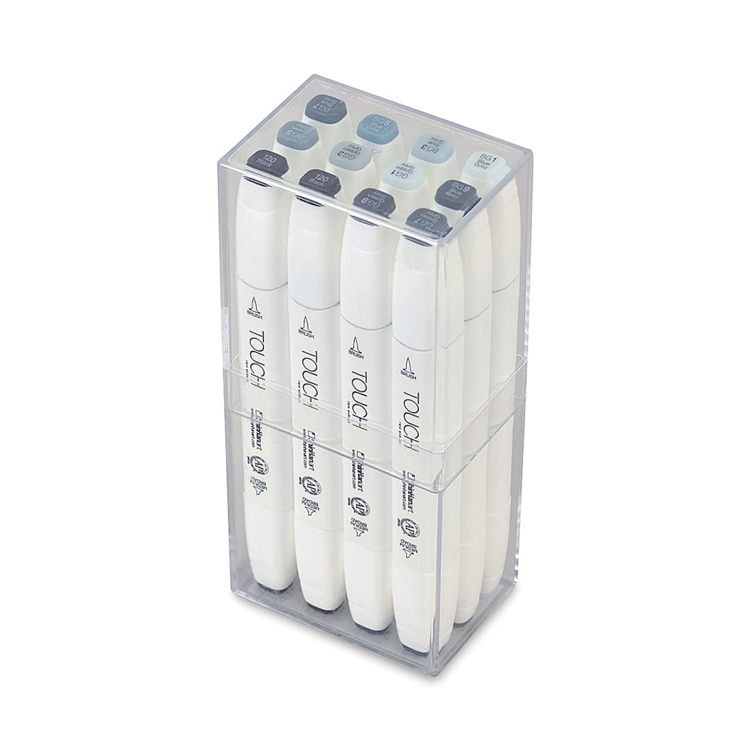 Open in modal - ShinHan Touch Twin Brush Markers - Blue/Green Greys, Set of 12
