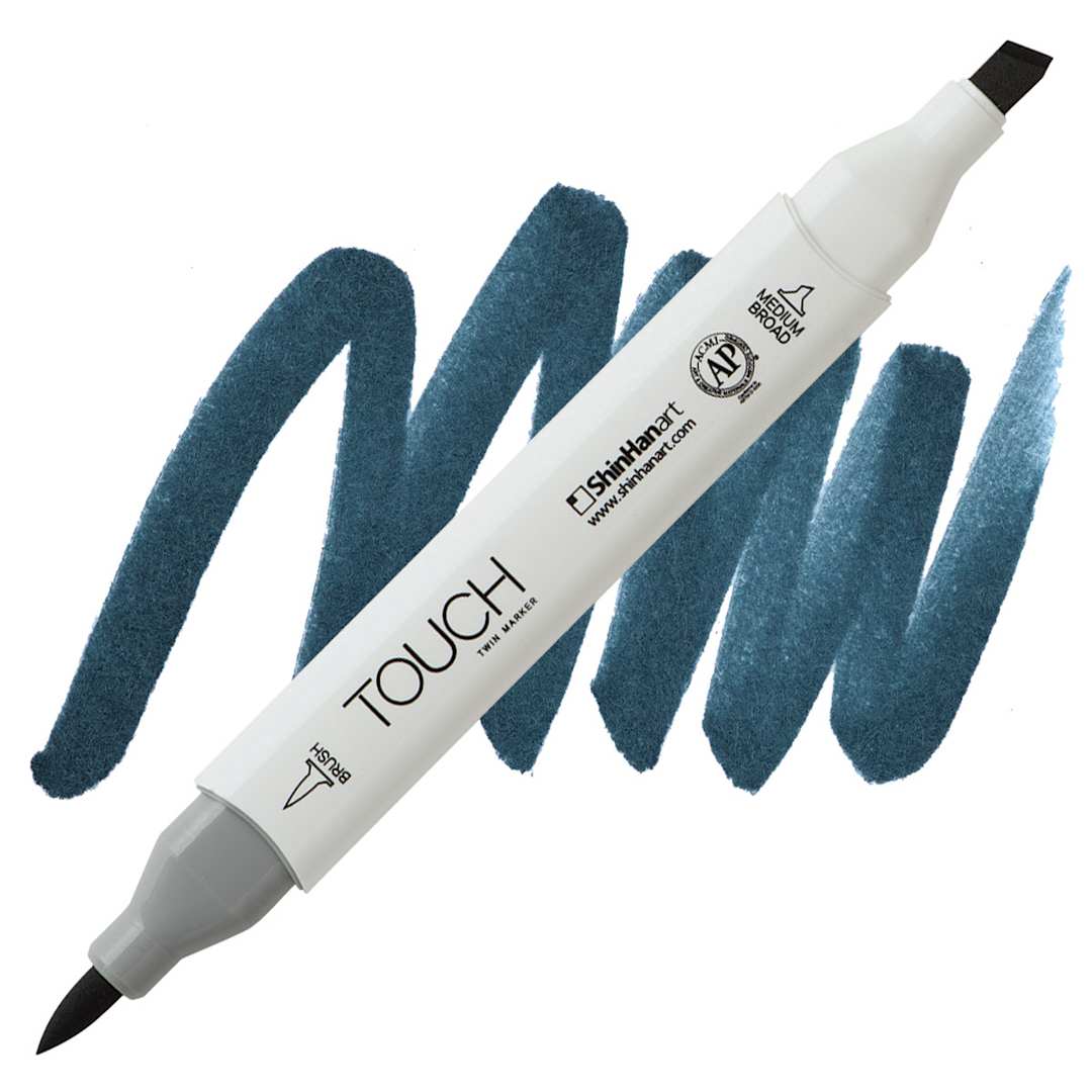 Open in modal - Shinhan Touch Twin Brush Marker - Blue Grey 9 marker and swatch