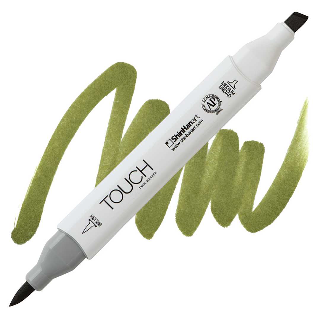 Open in modal - ShinHan Touch Twin Brush Marker - Bronze Green Y42 marker and swatch