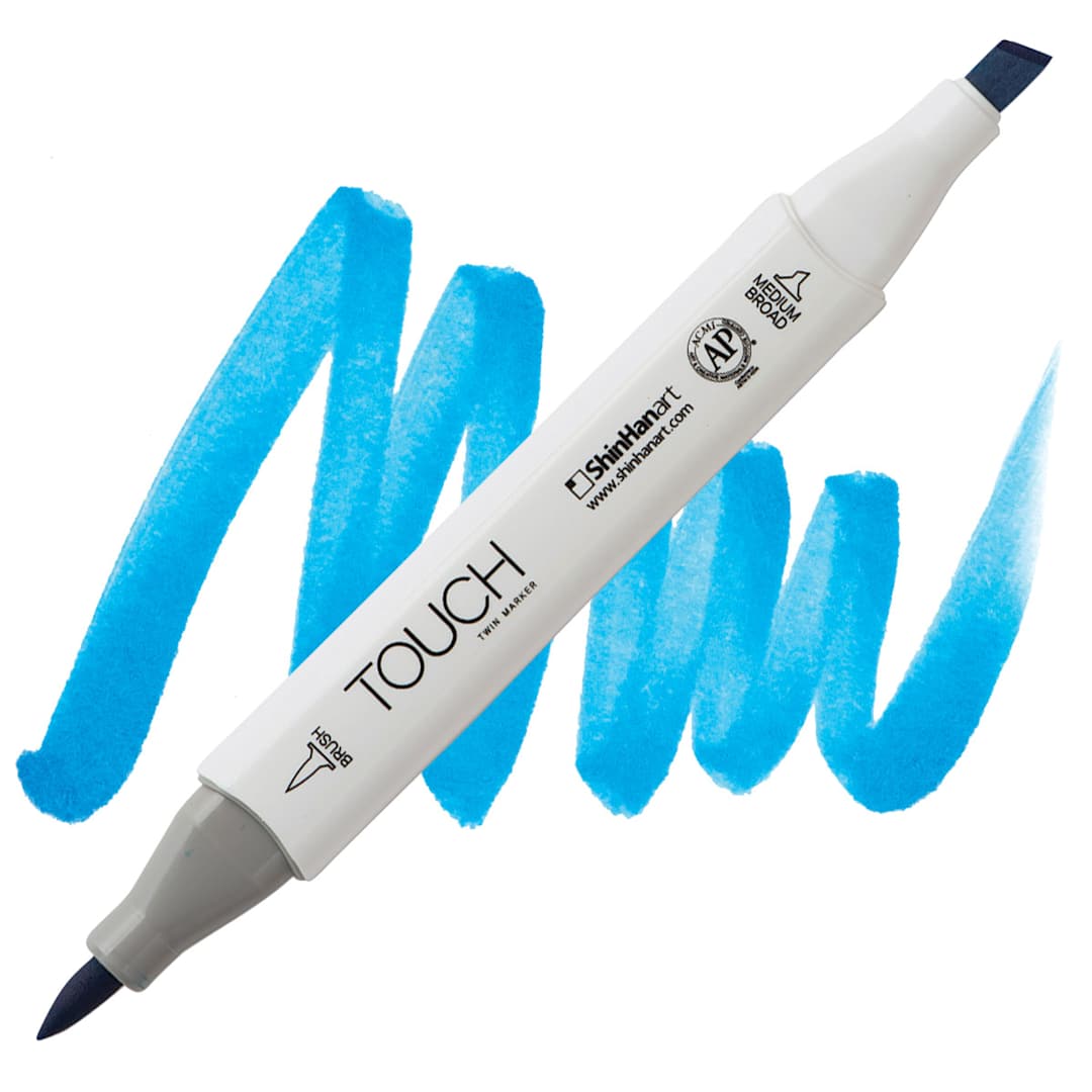 Open in modal - ShinHan Touch Twin Brush Marker - Cerulean Blue B63 marker and swatch