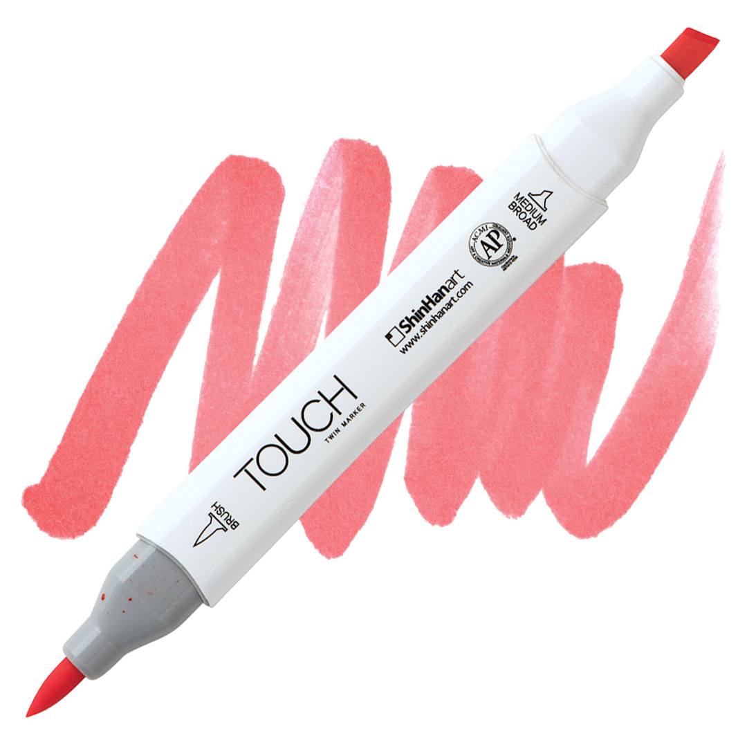 Open in modal - ShinHan Touch Twin Brush Marker - Coral Pink R16 marker and swatch