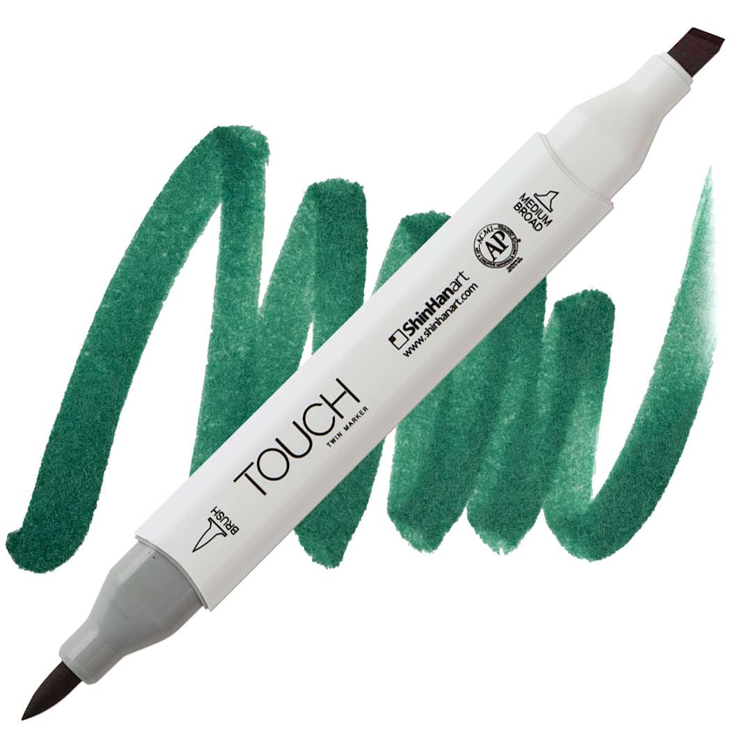 Open in modal - ShinHan Touch Twin Brush Marker - Dark Green BG51 marker and swatch