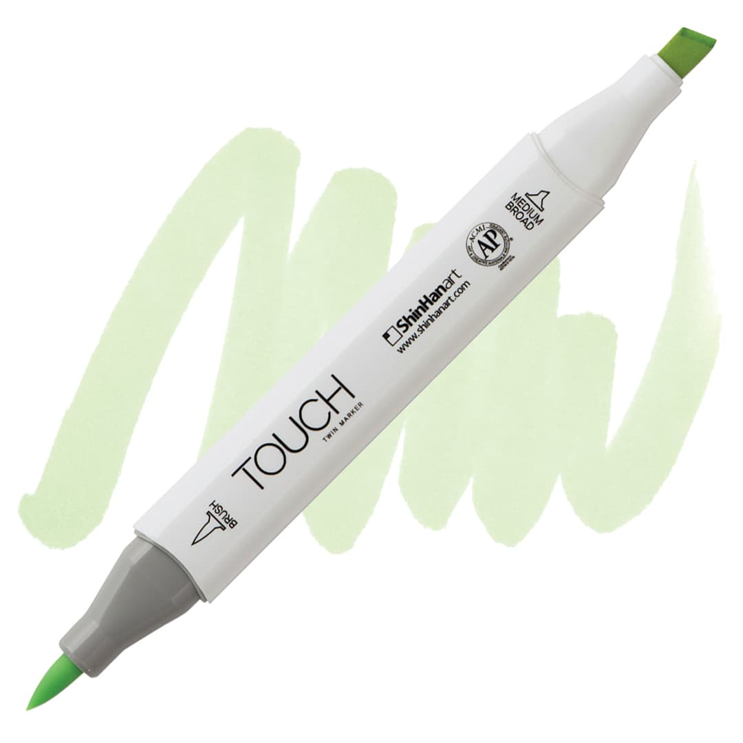 Open in modal - ShinHan Touch Twin Brush Marker - Dim Green GY173 marker and swatch