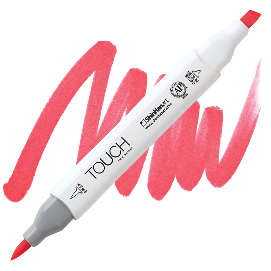 Open in modal - Shinhan Touch Twin Brush Marker - Fluorescent Coral Red marker and swatch