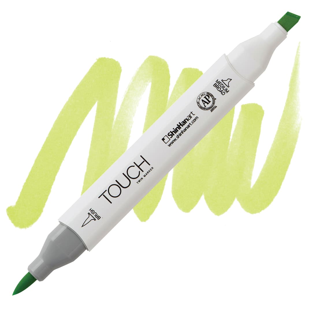 Open in modal - ShinHan Touch Twin Brush Marker - Fluorescent Green F124 marker and swatch