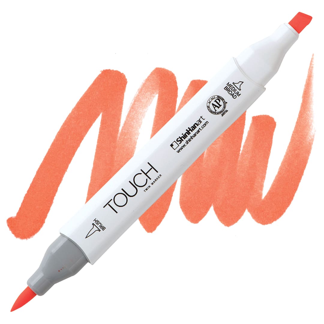 Open in modal - ShinHan Touch Twin Brush Marker - Fluorescent Orange F122 marker and swatch
