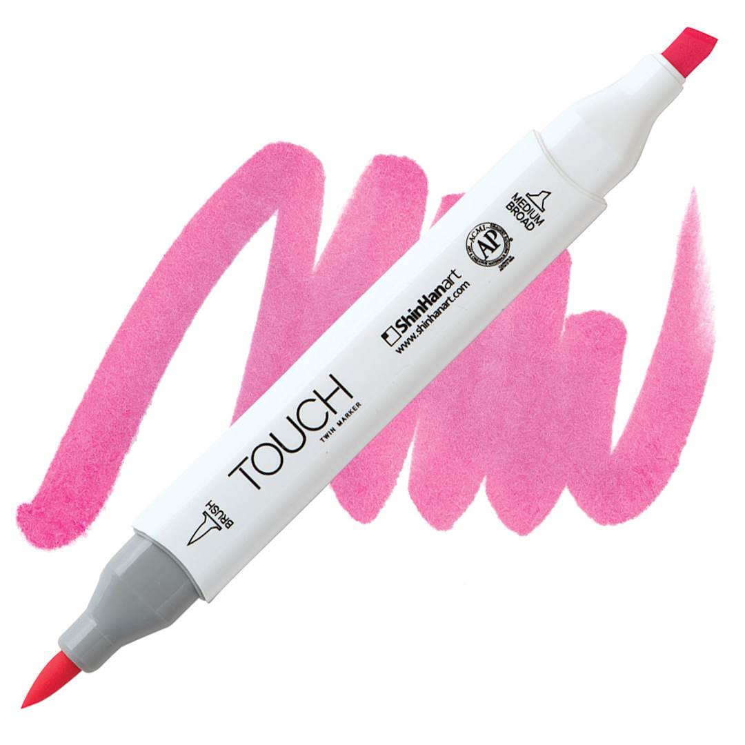 Open in modal - ShinHan Touch Twin Brush Marker - Fluorescent Pink F126 marker and swatch