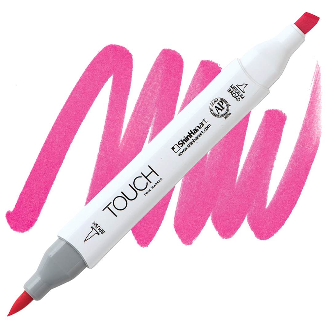 Open in modal - Shinhan Touch Twin Brush Marker - Fluorescent Rose marker and swatch