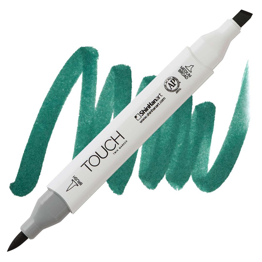 Open in modal - ShinHan Touch Twin Brush Marker - Forest Green BG50 marker and swatch