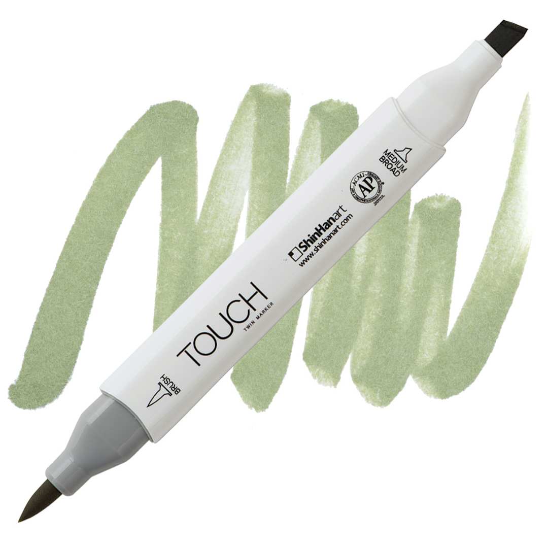 Open in modal - ShinHan Touch Twin Brush Marker - Greyish Green Pale marker and swatch