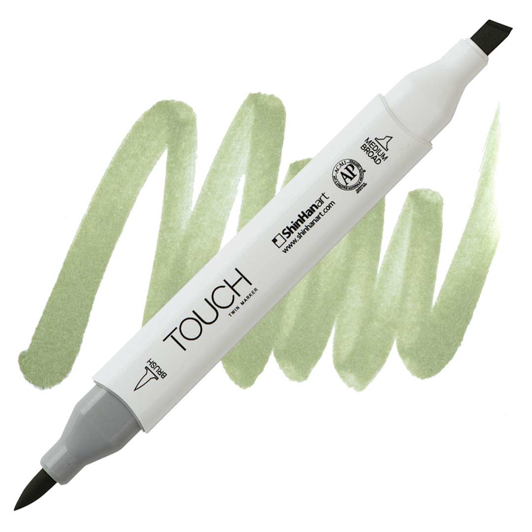 Open in modal - ShinHan Touch Twin Brush Marker - Greyish Olive Green marker and swatch