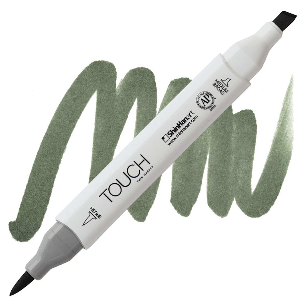 Open in modal - ShinHan Touch Twin Brush Marker - Greyish Green Deep marker and swatch