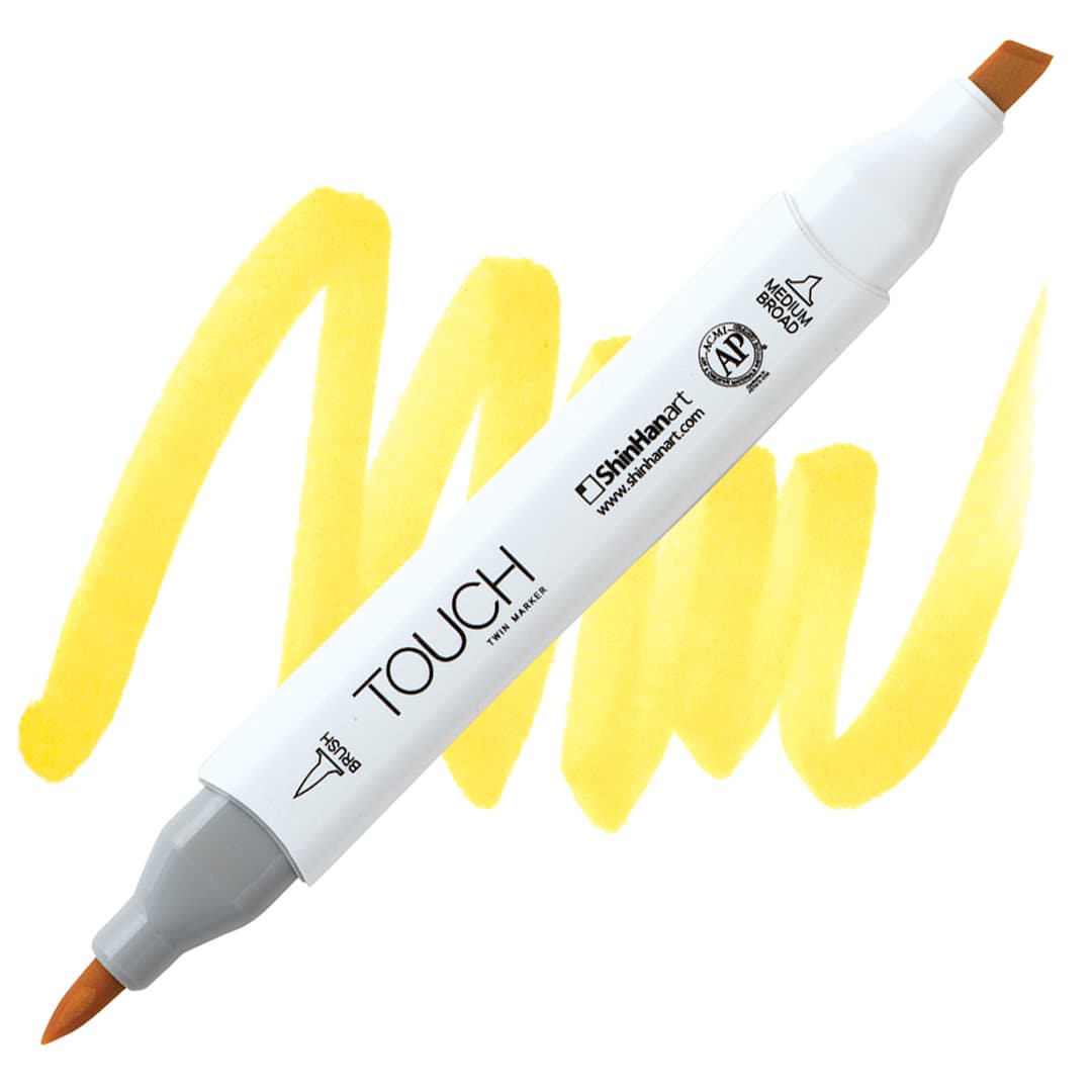 Open in modal - ShinHan Touch Twin Brush Marker - Lemon Yellow Y35 marker and swatch
