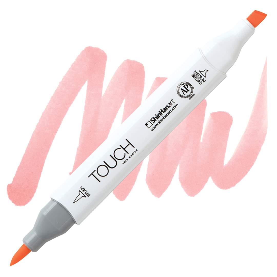 Open in modal - ShinHan Touch Twin Brush Marker - Light Orange R140 marker and swatch