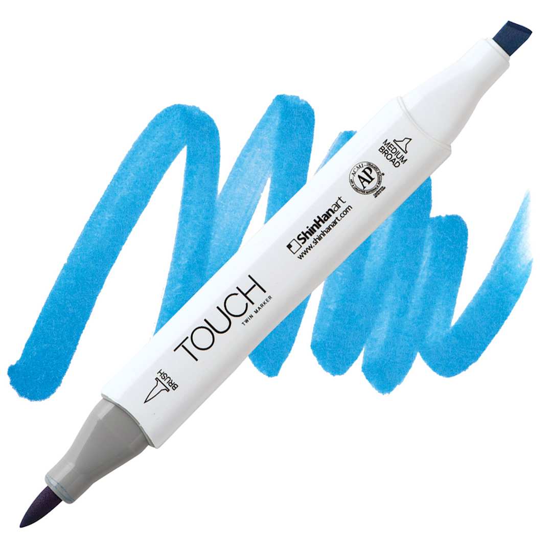 Open in modal - ShinHan Touch Twin Brush Marker - Peacock Blue B263 marker and swatch