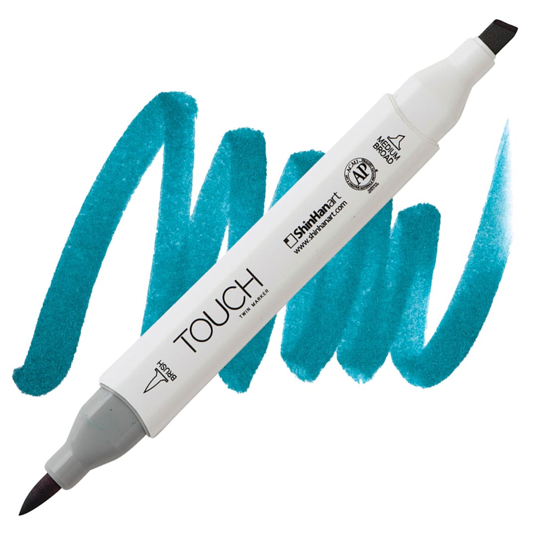 Open in modal - ShinHan Touch Twin Brush Marker - Peacock Green BG61 marker and swatch