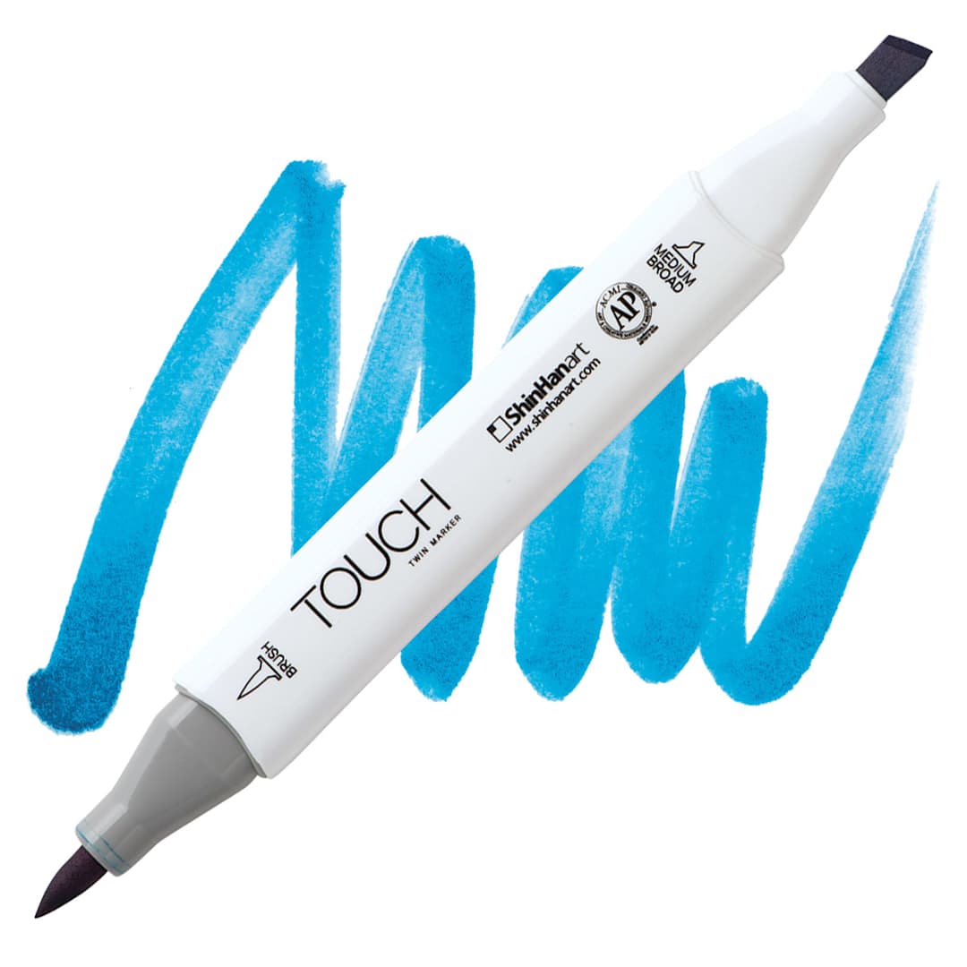 Open in modal - ShinHan Touch Twin Brush Marker - Primary Cyan B261 marker and swatch