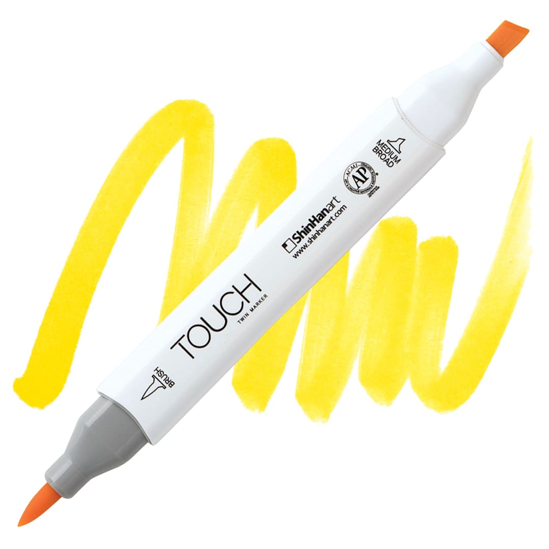 Open in modal - ShinHan Touch Twin Brush Marker - Primary Yellow Y221 marker and swatch