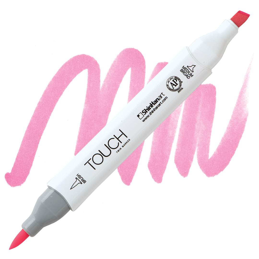 Open in modal - ShinHan Touch Twin Brush Marker - Rose Pink R8 marker and swatch